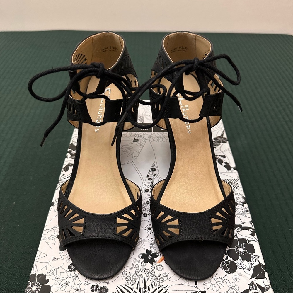 CL by Laundry Black Lace-Up Heels